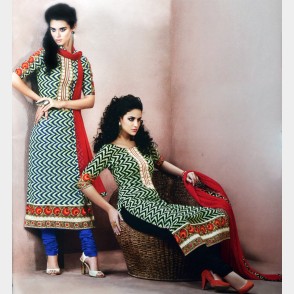 JoyVijoy’s Fashionable Cotton Salwar Kamiz and Dupatta with Ornamental Accessories 